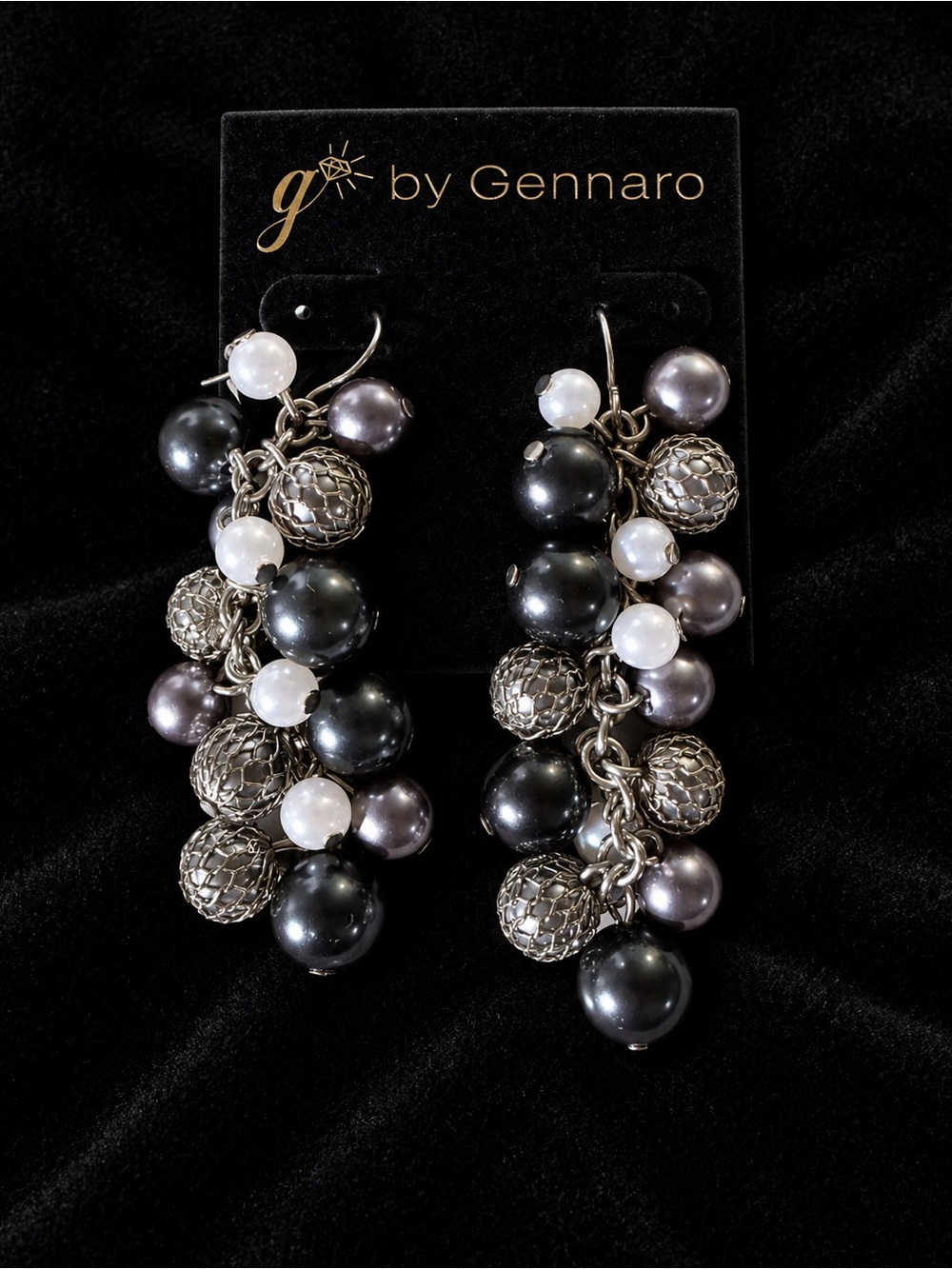 G by Gennaro Black & Silver Cluster Drop Earrings